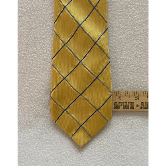 Thomas Pink Tie Vivid Gold Gray Checkered Luxury Necktie Silk Woven Thick - Picture 2 of 4